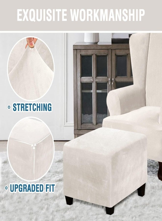 أغطية عثمانية مربعة مخملية من GERLNF، غطاء عثماني قابل للتمدد، غطاء حماية مسند القدم، غطاء تخزين، أغطية عثمانية قابلة للتمدد بقاعدة مطاطية، مصنوعة من قماش مخملي فاخر (مقاس كبير جدًا، لون عاجي). - Image 5